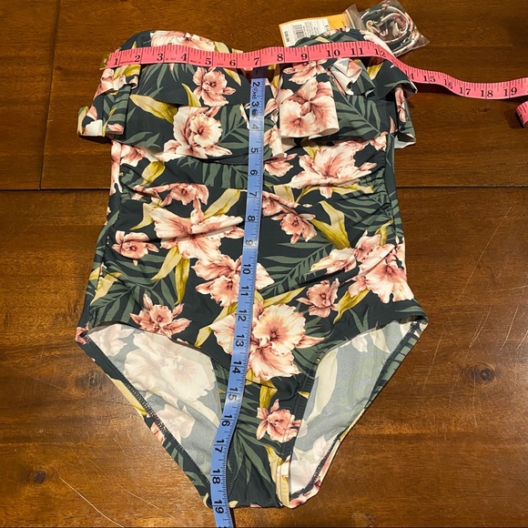 Kona Sol Bandeau Flounce 1 Pc Swimsuit Floral - Picture 2 of 8